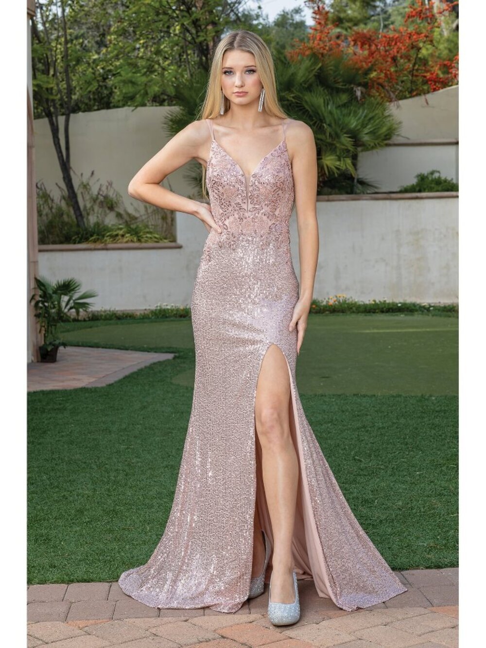 NEW ROSE-GOLD Evening Gown Floor Length Formal Elegant Stunning 4317